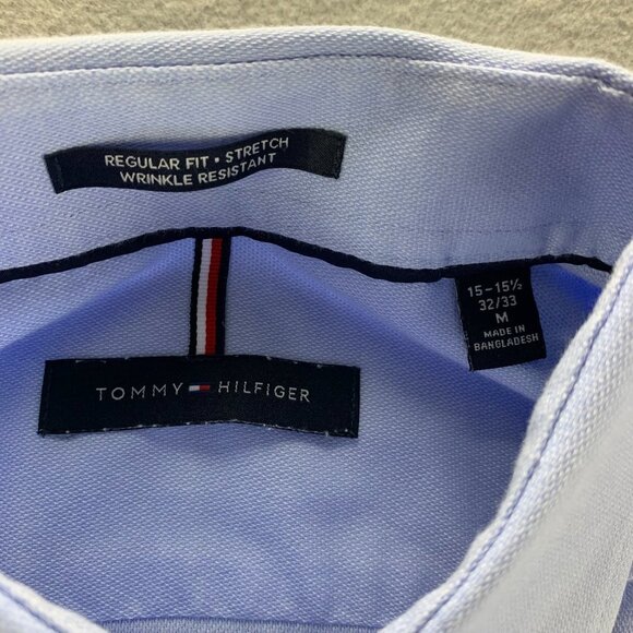 Tommy Hilfiger Shirt Mens 15-15.5 Medium Blue‎ Stretch Cotton Button Up P… - Picture 10 of 11